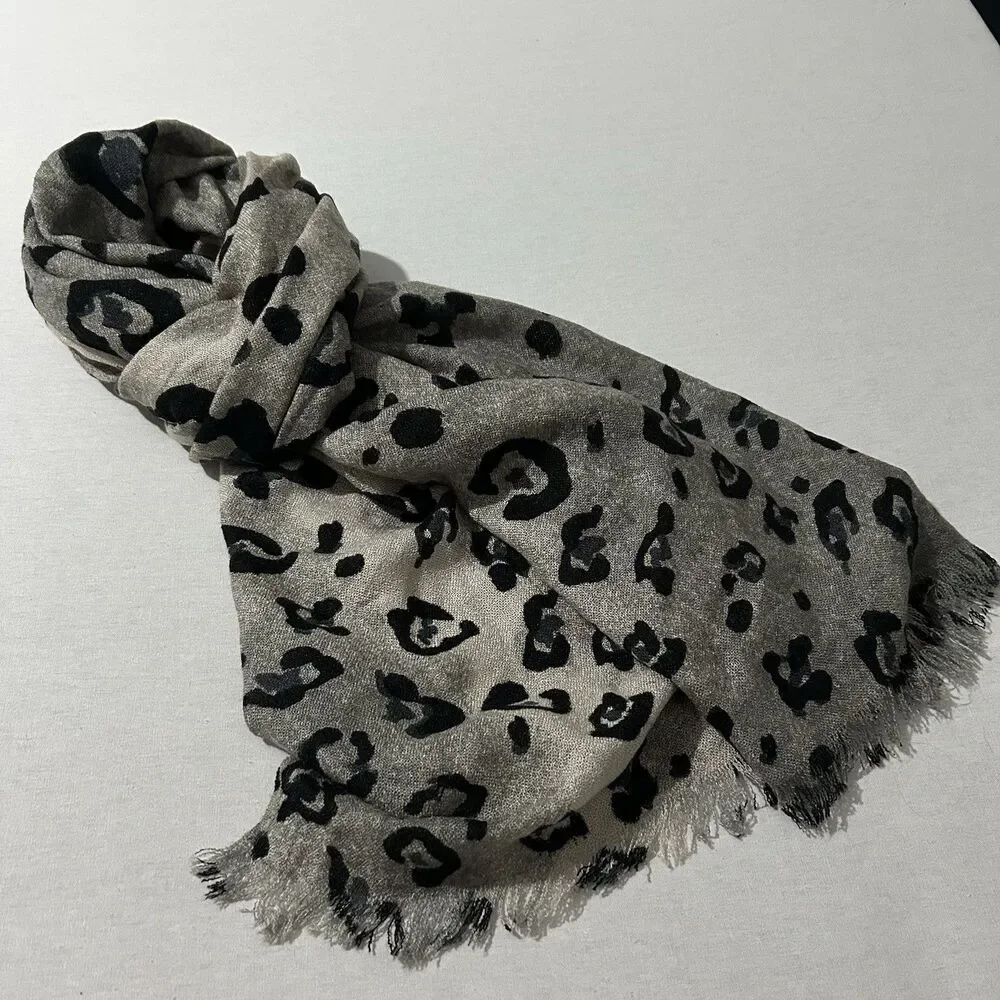 grey and black leopard print scarf